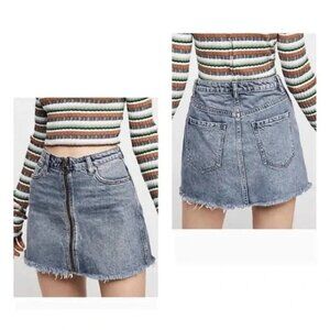 FP We The Free Zip Front Blue Denim Mini Skirt Size - 31